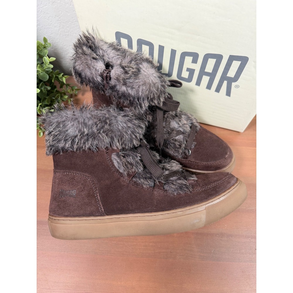 Cougar Womens Dasha Brown Faux Fur Suede Waterproof Winter Ankle Boots Size 9